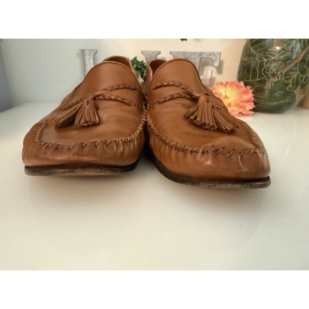 Bragano Italy Leather Tasseled Loafers Size 10.5 M Men's Moccasins Cognac Brown‎